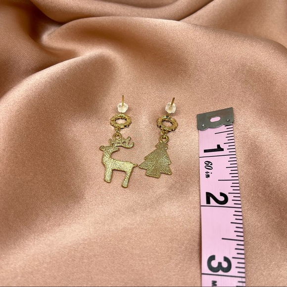 NWT Christmas Holiday Reindeer Christmas Tree Gold S925 Silver prong Earring - Picture 5 of 5